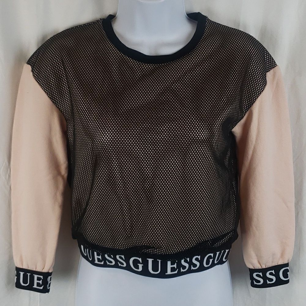 Guess Women's 10 Mesh & Pink Cropped Sweater